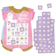 Big Dot of Happiness Rainbow Unicorn - Picture Bingo Cards and Markers - Magical Unicorn Baby Shower Shaped Bingo Game - Set of 18