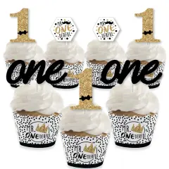 Big Dot of Happiness 1st Birthday Little Mr. Onederful - Cupcake Decor - Boy First Birthday Party Cupcake Wrappers and Treat Picks Kit - Set of 24