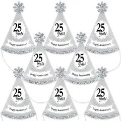 Big Dot of Happiness We Still Do - 25th Wedding Anniversary - Mini Cone Anniversary Party Hats - Small Little Party Hats - Set of 8