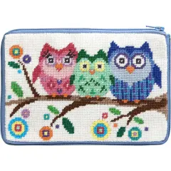 Stitch and Zip Cosmetic Purse Needlepoint Kit SZ 604 Owls Multicolor