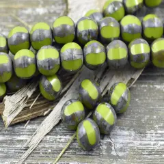 *10* 10mm Chartreuse Picasso Window Cut Round Beads