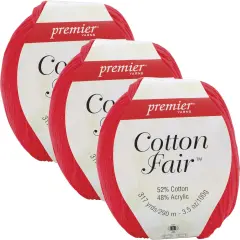 Multipack of 3 - Premier Yarns Cotton Fair Solid Yarn-Red