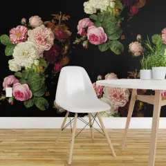 Peel & Stick Wallpaper 2FT Wide Moody Gothic Floral Vintage Garden English Roses Victorian Chintz Custom Removable Wallpaper by Spoonflower