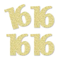 Big Dot of Happiness Gold Glitter 16 - No-Mess Real Gold Glitter Cut-Out Numbers - 16th Birthday Party Confetti - Set of 24