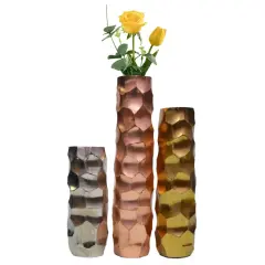 Set of 3 Decorative Modern Metal Honeycomb Design Table Flower Vase for Dining Room, Living Room Bedroom, or Wedding