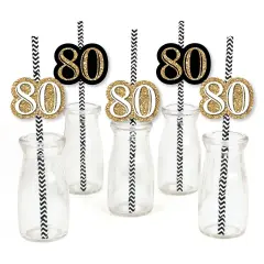 Big Dot of Happiness Adult 80th Birthday - Gold - Paper Straw Decor - Birthday Party Striped Decorative Straws - Set of 24