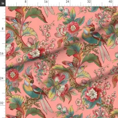 Various Fabrics by the Yard or Fat Quarter Antique Tropical Parrot Botanical Palm Pink Custom Printed Fabric by Spoonflower