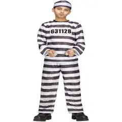 Child's Black And White Prison Inmate Jailbird Convict Costume