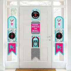 Big Dot of Happiness 50's Sock Hop - Hanging Vertical Paper Door Banners - 1950s Rock N Roll Party Wall Decoration Kit - Indoor Door Decor