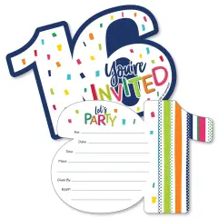 Big Dot of Happiness 16th Birthday - Cheerful Happy Birthday - Shaped Fill-In Invites - Sweet 16 Birthday Invites Cards with Envelopes - Set of 12