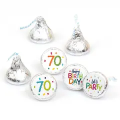Big Dot of Happiness 70th Birthday - Cheerful Happy Birthday - Seventieth Round Candy Sticker Favors - Labels Fits Chocolate Candy (1 sheet of 108)