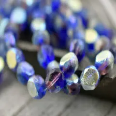 *15* 8mm Etched Sapphire Amethyst AB 2 Cut Faceted Round Beads