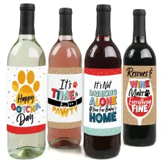 Big Dot of Happiness Happy Gotcha Day - Dog and Cat Pet Adoption Party Decorations for Women and Men - Wine Bottle Label Stickers - Set of 4