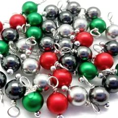 Crystal Charms Mix, 20 pc Dark Christmas Pearl Dangles, Green Red and Gray, Adorabilities
