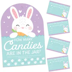Big Dot of Happiness Spring Easter Bunny - How Many Candies Happy Easter Party Game - 1 Stand and 40 Cards - Candy Guessing Game