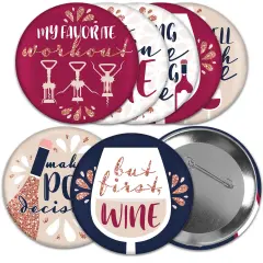 Big Dot of Happiness But First, Wine - 3 inch Wine Tasting Party Badge - Pinback Buttons - Set of 8