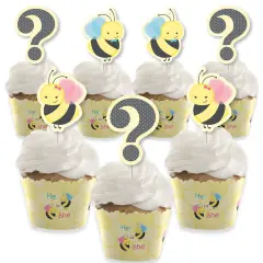 Big Dot of Happiness What Will it Bee - Cupcake Decoration - Gender Reveal Cupcake Wrappers and Treat Picks Kit - Set of 24