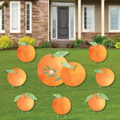Big Dot of Happiness Little Clementine - Yard Sign and Outdoor Lawn Decorations - Orange Citrus Baby Shower or Birthday Party Yard Signs - Set of 8