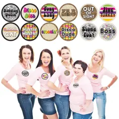 Big Dot of Happiness 70's Disco - 1970's Disco Fever Party Funny Name Tags - Party Badges Sticker Set of 12