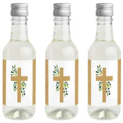 Big Dot of Happiness Elegant Cross - Mini Wine and Champagne Bottle Label Stickers - Religious Party Favor Gift for Women and Men - Set of 16
