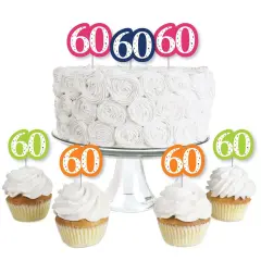 Big Dot of Happiness 60th Birthday - Cheerful Happy Birthday - Dessert Cupcake Toppers - Sixtieth Birthday Party Clear Treat Picks - Set of 24