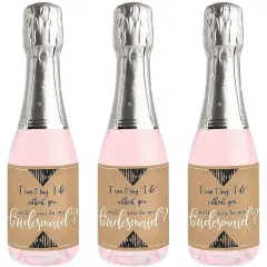 Big Dot of Happiness Rustic Kraft - Mini Wine and Champagne Bottle Label Stickers - Will You Be My Bridesmaid Gift for Women and Men - Set of 16