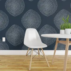 Pre-Pasted Wallpaper 2FT Wide Boho White Navy Dots Abstract Bohemian Custom Pre-pasted Wallpaper by Spoonflower