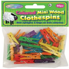 Krafty Kids Mini Wood Clothespins-Colored 1.1875" 40/Pkg