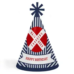 Big Dot of Happiness Railroad Party Crossing - Steam Train Cone Happy Birthday Party Hats for Kids and Adults - Set of 8 (Standard Size)