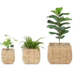 Woven Square Flower Pot Planter with Leak-Proof Plastic Lining
