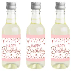 Big Dot of Happiness Pink Rose Gold Birthday - Mini Wine & Champagne Bottle Label Stickers - Happy Birthday Party Favor Gift - Set of 16