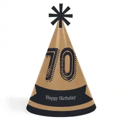 Big Dot of Happiness 70th Milestone Birthday - Cone Happy Birthday Party Hats for Adults - Set of 8 (Standard Size)