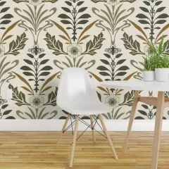 Peel & Stick Wallpaper 2FT Wide Elegant Floral Vintage Inspired Neutral Nature Large Scale Art Nouveau Custom Removable Wallpaper by Spoonflower