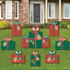 Big Dot of Happiness Happy Holiday Presents - Yard Sign and Outdoor Lawn Decorations - Christmas Party Yard Signs - Set of 8