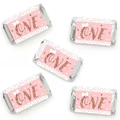 Big Dot of Happiness 1st Birthday Little Miss Onederful - Mini Candy Bar Wrapper Stickers - Girl First Birthday Party Small Favors - 40 Count