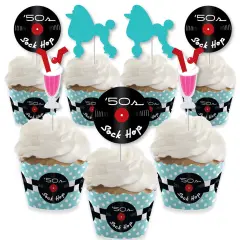 Big Dot of Happiness 50's Sock Hop - Cupcake Decoration - 1950s Rock N Roll Party Cupcake Wrappers and Treat Picks Kit - Set of 24