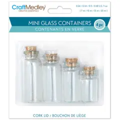 Craft Medley Mini Glass Containers W/Cork Lids 4/Pkg-7ml, 10ml, 15ml & 20ml