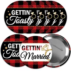 Big Dot of Happiness Flannel Fling Before The Ring - 3 inch Buffalo Plaid Bachelorette Party Badge - Pinback Buttons - Set of 8