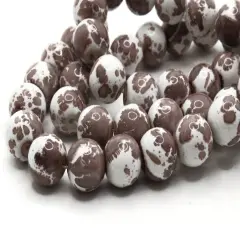 40 10mm Brown and White Splatter Paint Smooth Round Glass Beads