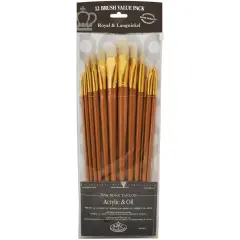 Royal & Langnickel(R) Bone Taklon Value Pack Brush Set-12/Pkg