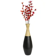 31.5 inch Spun Bamboo Tall Trumpet Floor Vase - Decorative Home Accent, Natural Bamboo, Indoor Decoration, Sustainable Materials, Tall Floral Display, Handmade Bamboo Vase, Floor Standing Vase Black