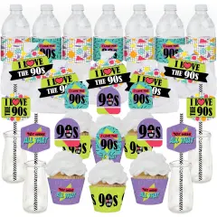 Big Dot of Happiness 90&rsquo;s Throwback - 1990s Party Favors and Cupcake Kit - Fabulous Favor Party Pack - 100 Pieces