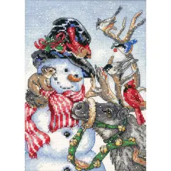 Dimensions Gold Petite Counted Cross Stitch Kit 5"X7"-Snowman & Reindeer