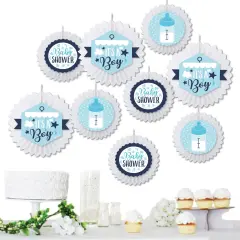 Big Dot of Happiness It's a Boy - Hanging Blue Baby Shower Tissue Decoration Kit - Paper Fans - Set of 9