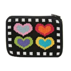 Coin Purse - Hearts On Black - Needlepoint Kit Multicolor