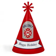 Big Dot of Happiness Fired Up Fire Truck - Cone Happy Birthday Party Hats for Kids and Adults - Set of 8 (Standard Size)