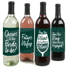 Big Dot of Happiness Emerald Elegantly Simple - Wedding or Bridal Shower Guest Party Favors Decorations- Wine Bottle Label Stickers - Set of 4