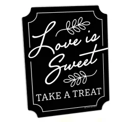Big Dot of Happiness Love is Sweet Sign - Wedding Cake & Dessert Table Decor - Printed on Sturdy Plastic - 10.5 x 13.75" Black Sign with Stand - 1 Pc