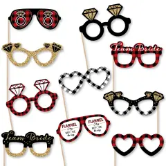 Big Dot of Happiness Flannel Fling Before The Ring Glasses - Paper Card Stock Buffalo Plaid Bachelorette Party Photo Booth Props Kit - 10 Count