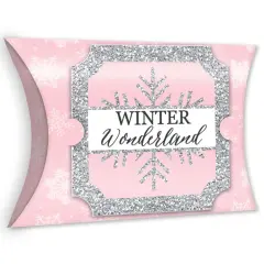 Big Dot of Happiness Pink Winter Wonderland - Favor Gift Boxes - Holiday Snowflake Birthday Party and Baby Shower Large Pillow Boxes - Set of 12
